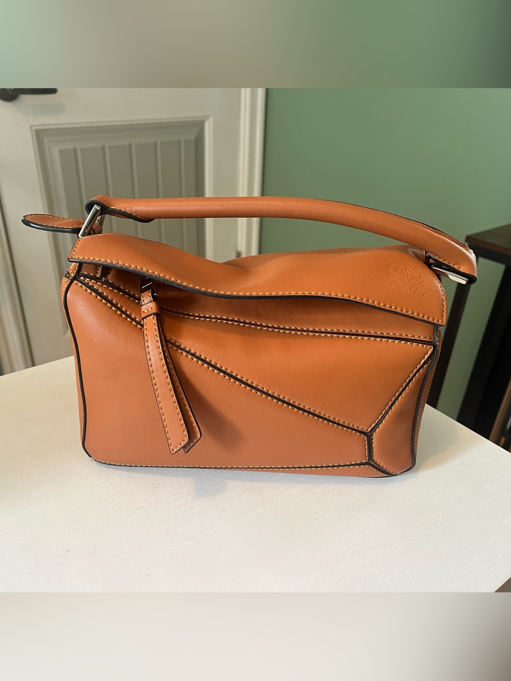 Small puzzle Shoulder Bag in Cognac Brown Leather
